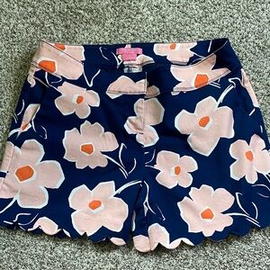 Isaac Mizrahi Navy and Pink Floral High Waist Shorts